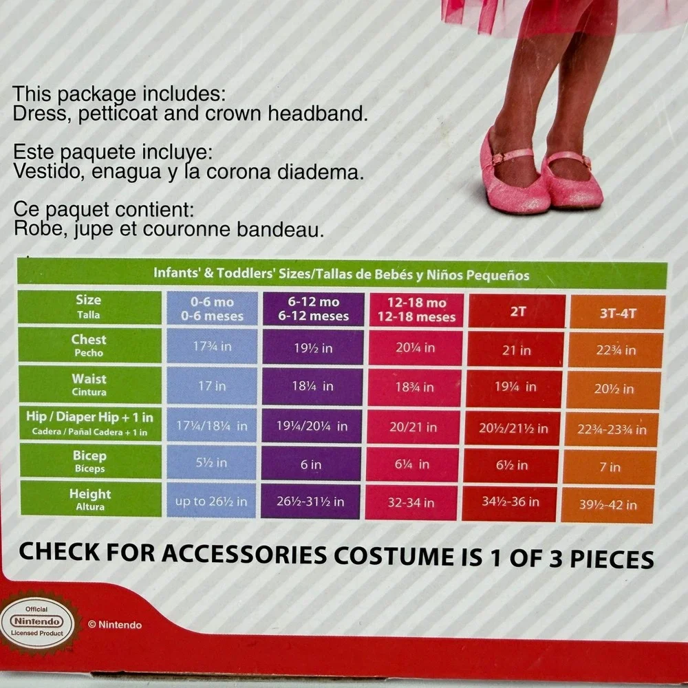 Nintendo Super Mario Princess Peach Costume Toddler Girls 2T Dress Headband